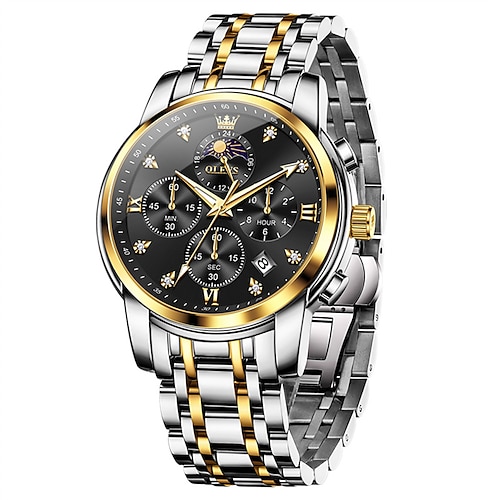 neue Herren-Business-Uhr der Marke Olevs mit Edelstahlband, Kalender, leuchtender Chronograph, multifunktional, einfache Freizeit-Quarzuhr, modisch, wasserdicht, Sport-Herrenarmbanduhr Image