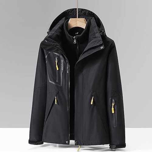 Damen Softshelljacke Wanderjacke Wintermantel Winter Herbst Draussen Winddicht Wasserabweisend 3-in-1-Jacke Fleecejacken Windjacke Reisen Schwarz Elfenbein Rosa Grün Image