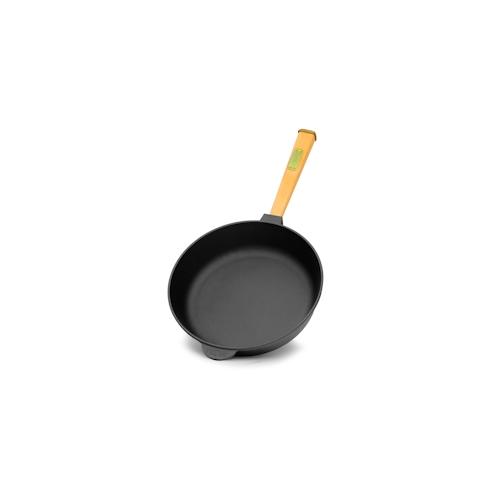 BRIZOLL Ø24cm 62mm hoch Gusseisenpfanne Gußeisenpfanne mit Holzgriff Pfanne aus Gusseisen