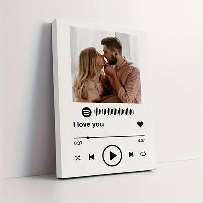 TEMU Personalized Music Player Canvas With Custom Photo, Wooden Decorative Picture, Anniversary, Wedding & Valentine's Gift - 11.8" X 15.7"