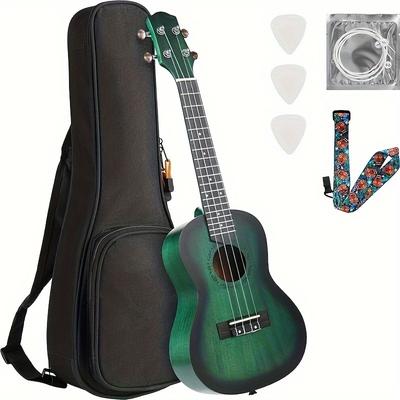 TEMU 21 Inch Ukulele, Guitar Adults, Ukulele Handcraft, Wood Hawaii Guitar With Strings Strap Picks Gig Bag, Small Instrument Beginner Guitar, Christmas Gift