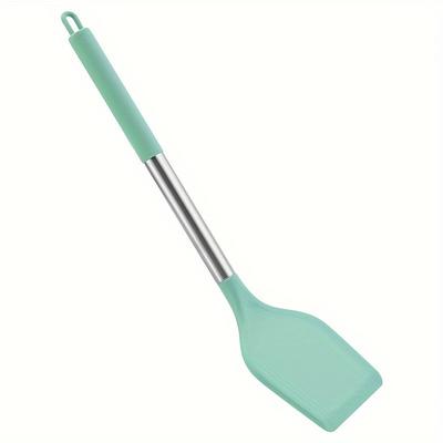 TEMU 1pc Kitchen Spatula - Stainless Steel Heat-resistant Pan Spatula With Silicone Handle, Cooking Utensil For Frying, Grilling, Baking (black/mint Green/teal Blue) Image