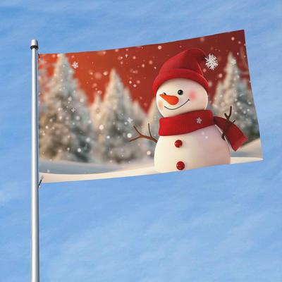 TEMU 1pc Merry Christmas Flag 3x5ft Polyester Single-sided Hanging Flag With Cute Snowman, , And Design, Flagpole Sleeve Style With 2 Hole Loops For Outdoor Decoration, Outdoor Christmas Decorations Image