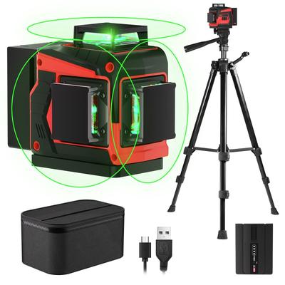 TEMU 1pc Green Line Laser Level With Tripod, 3x360Â° & Manual Dual Models, Usb Rechargeable Lithium Battery, Non-portable Laser Tool For Picture Hanging, Tile, Home Renovation - Bag Included