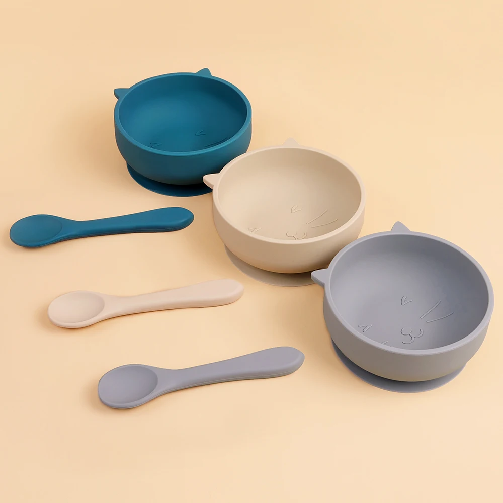 TYRY.HU 2 stücke Silikon Baby Fütterung Schüssel Set Baby Lernen Gerichte Saug Schüssel Set silikon Löffel Kinder Geschirr Baby Zeug