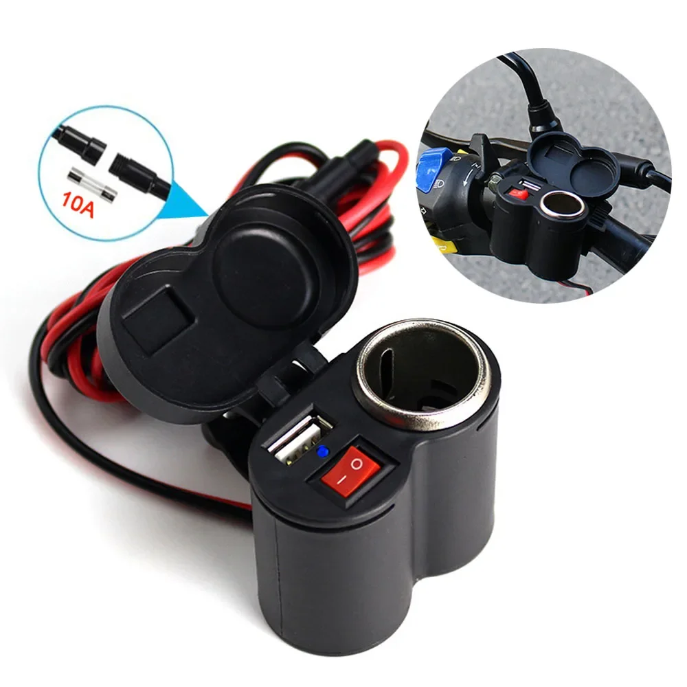 Motorrad Lenker Telefon Ladegerät Wasserdicht USB Power Adapter 12V 2,0 A mit Schalter Zigarette Leichter Für GPS Navigation DVR Image