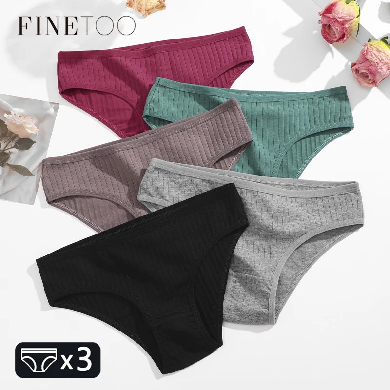 3 Teile/satz Baumwolle Plus Größe Unterwäsche für Frauen Sexy Gestreiften Feste Höschen Weibliche Atmungsaktive Briefs Low-Taille Weiche Dessous m-3XL Image