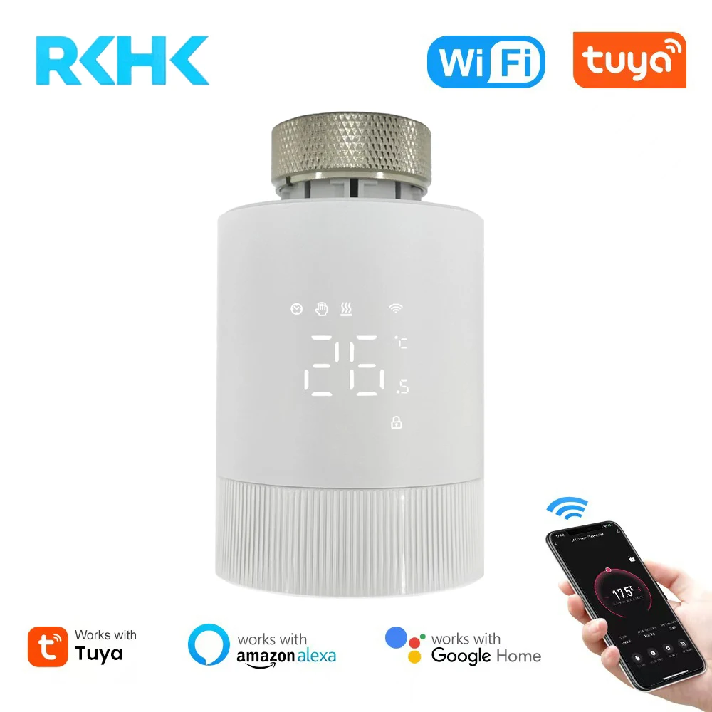 RKHK Tuya WiFi Smart Thermostat, TRV Thermostatisches Heizkörperventil, Temperaturregler für Alexa, Google Home und Alice Image