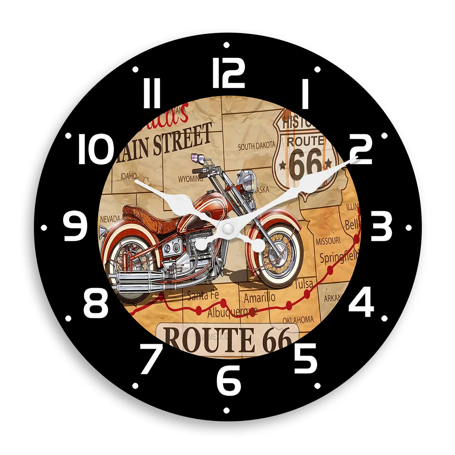 Modisch Nr. 66 Road Motorrad Holz Wanduhr Wohnzimmer Schlafzimmer Küche Home Dekoration Wanduhr Stille Quarzuhr Urlaub Geschenk 10 Zoll 12 Zoll 14 Zoll 16 Zoll (ohne Batterien) Image