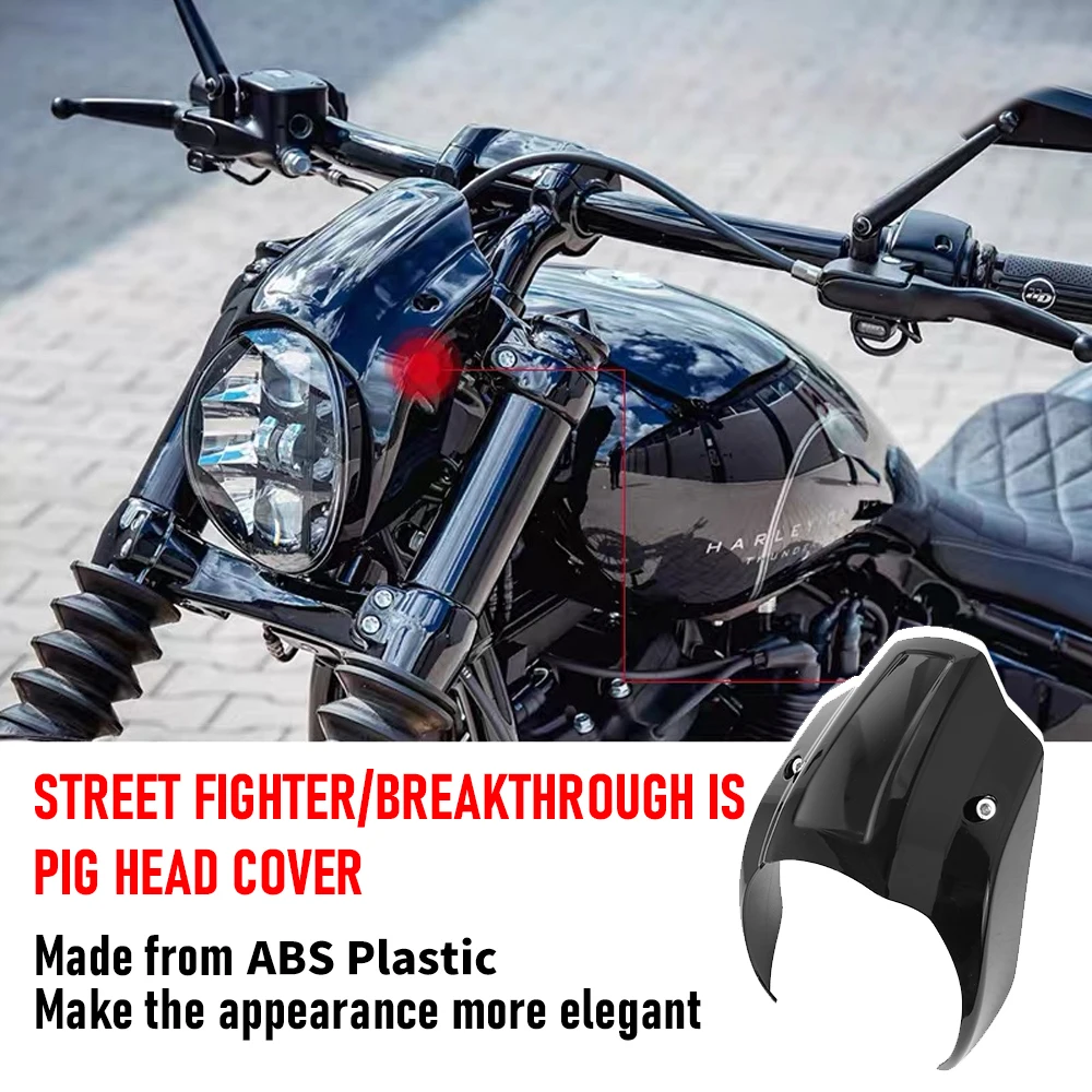 Schwarze ABS-Frontmaske, Scheinwerferverkleidung, Motorrad-Scheinwerferabdeckung für Harley Street Bob FXBBS 114 FXBB 107 2018–2022 Image