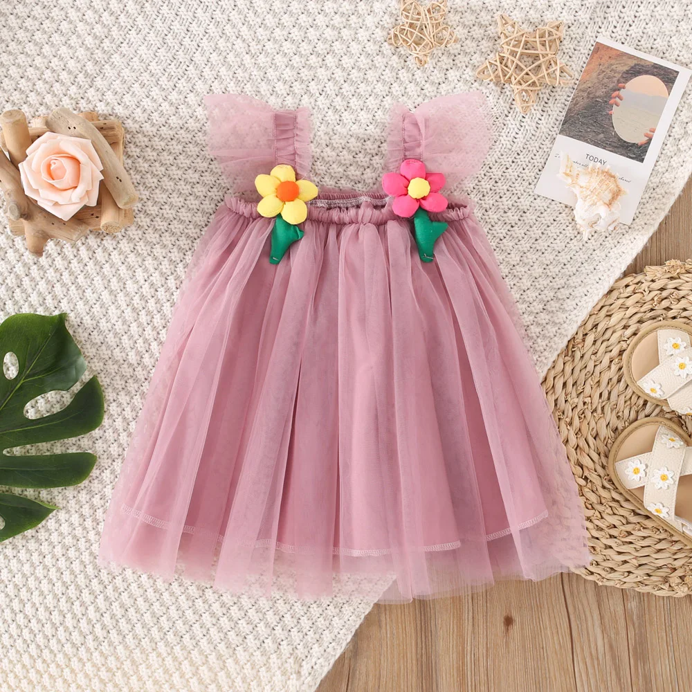 Sommer Mädchen süße Blumendekoration Kleid frische Mesh Baby Mädchen Prinzessin voll (0-3 Jahre alt) Image