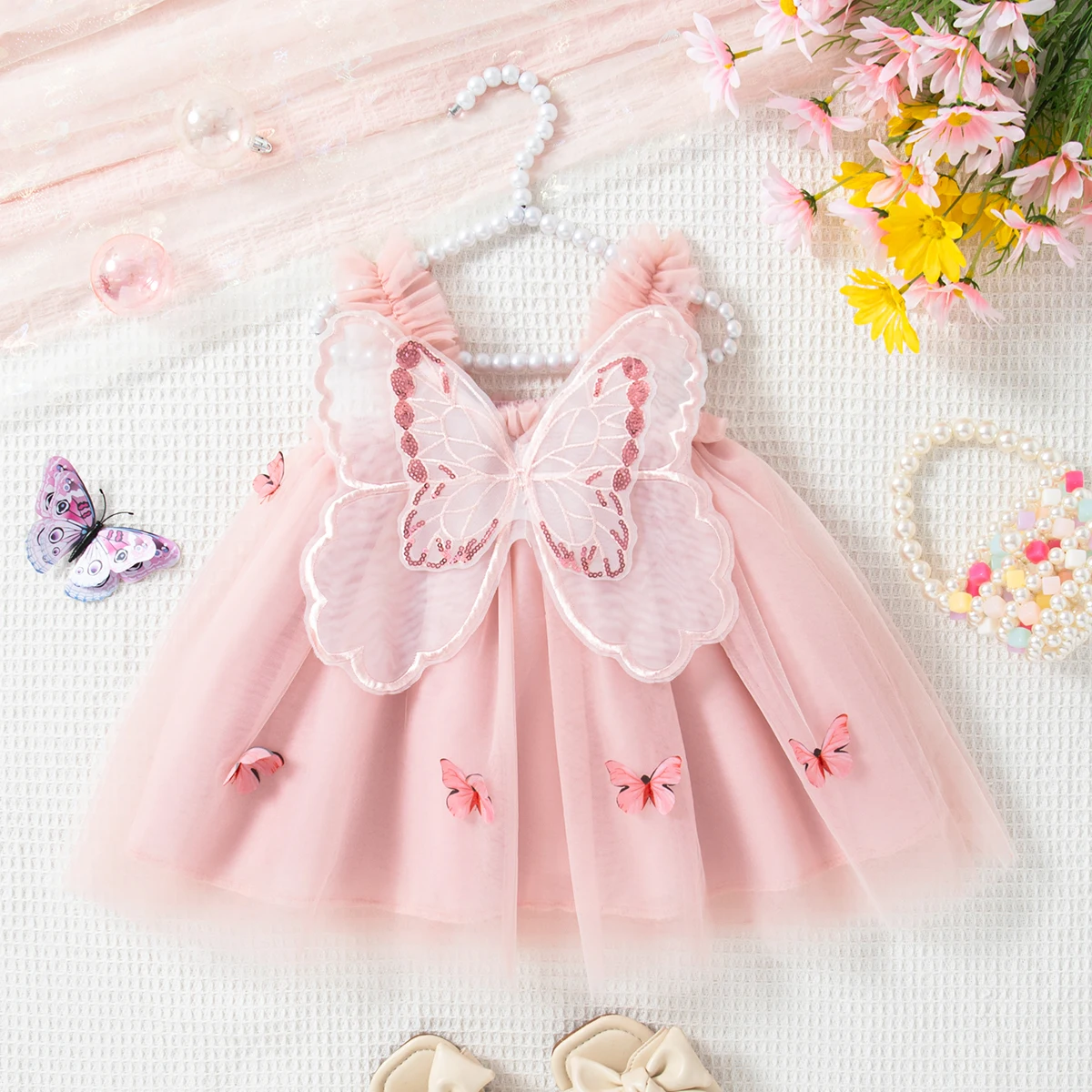Sommer Baby Mädchen Kleid Mesh Bogen Mädchen Kleid Frische Baby Mädchen Strand Kleid Prinzessin Kleid (0-3 Jahre alt) Image