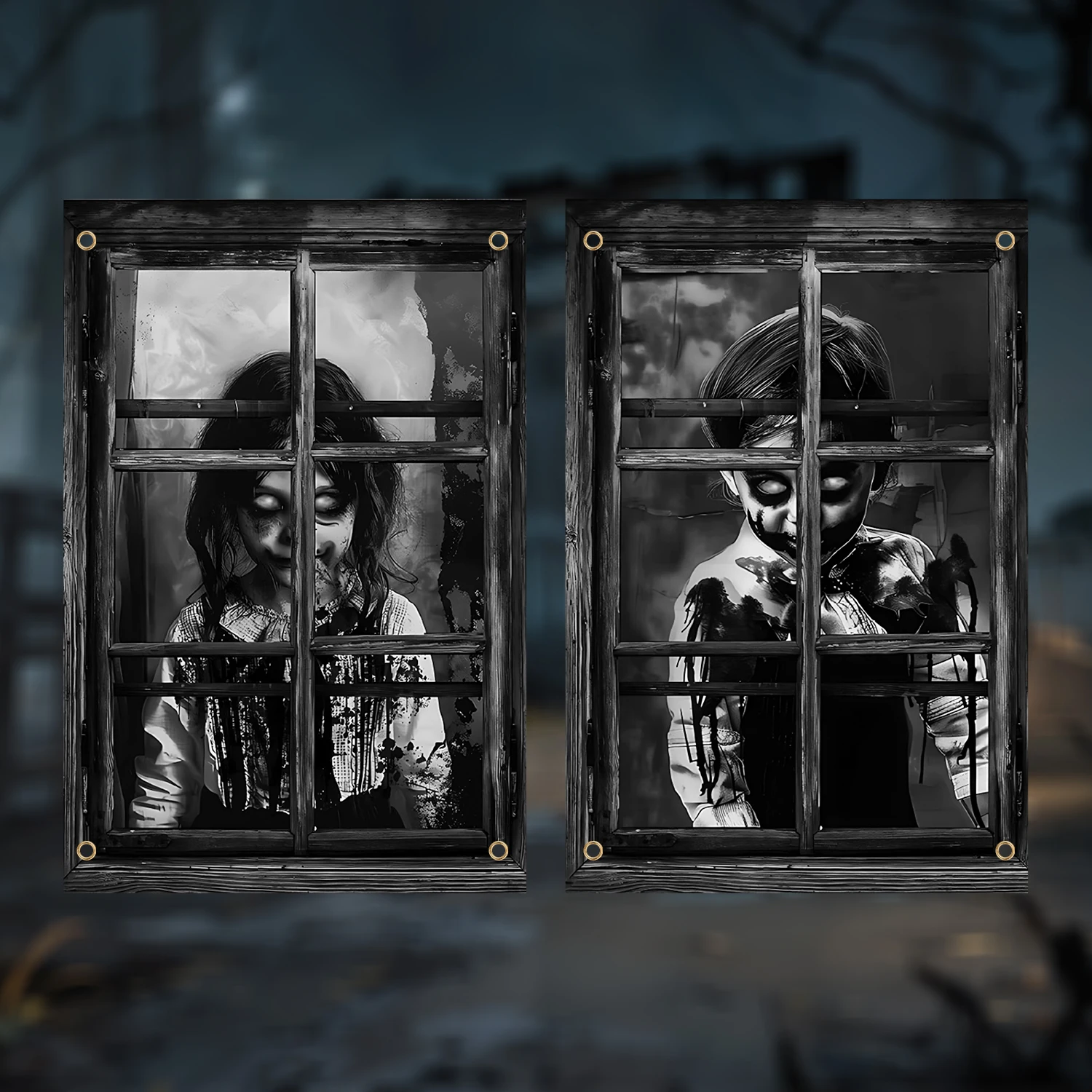 2 Stück gruselige Halloween Vorhang Halloween Fenster Silhouette Dekoration Blut Halloween Fenster Abdeckung Horror Halloween Thema Fenster