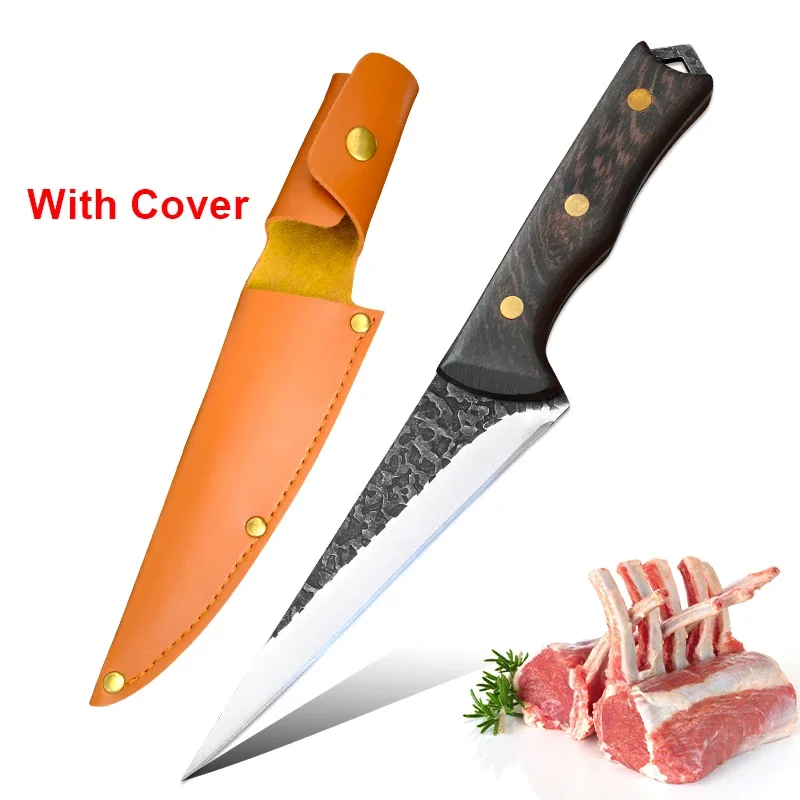 Fischfiletmesser Hackmesser Fleisch Hacken Gemüse Ausbeinmesser Edelstahl Holzgriff Küchenmesser Chef Kochwerkzeug Image