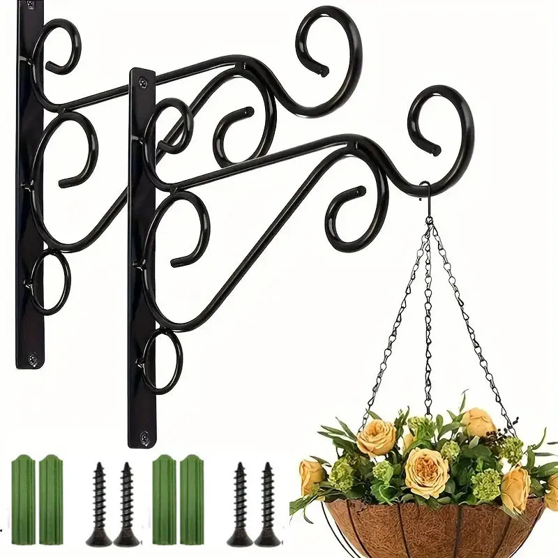 2 stücke Outdoor Hängen Pflanzen Stehen Outdoor Blumentopf Haken Wand Pflanzer Aufhänger Rustikalen Eisen Wand Haken Blumentopf Aufhänger mit Schrauben Image