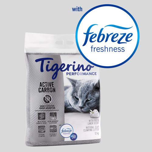 12kg Tigerino Performance Active Carbon Katzenstreu – Febreze-Duft nach frischer Wäsche