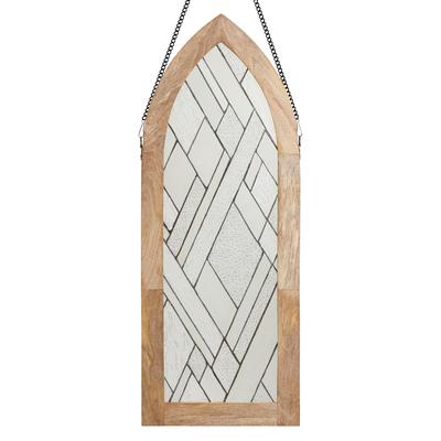 River of Goods 36-Inch Modern Geometric Cathedral Glass Window Panel in Mango Wood Frame - 14