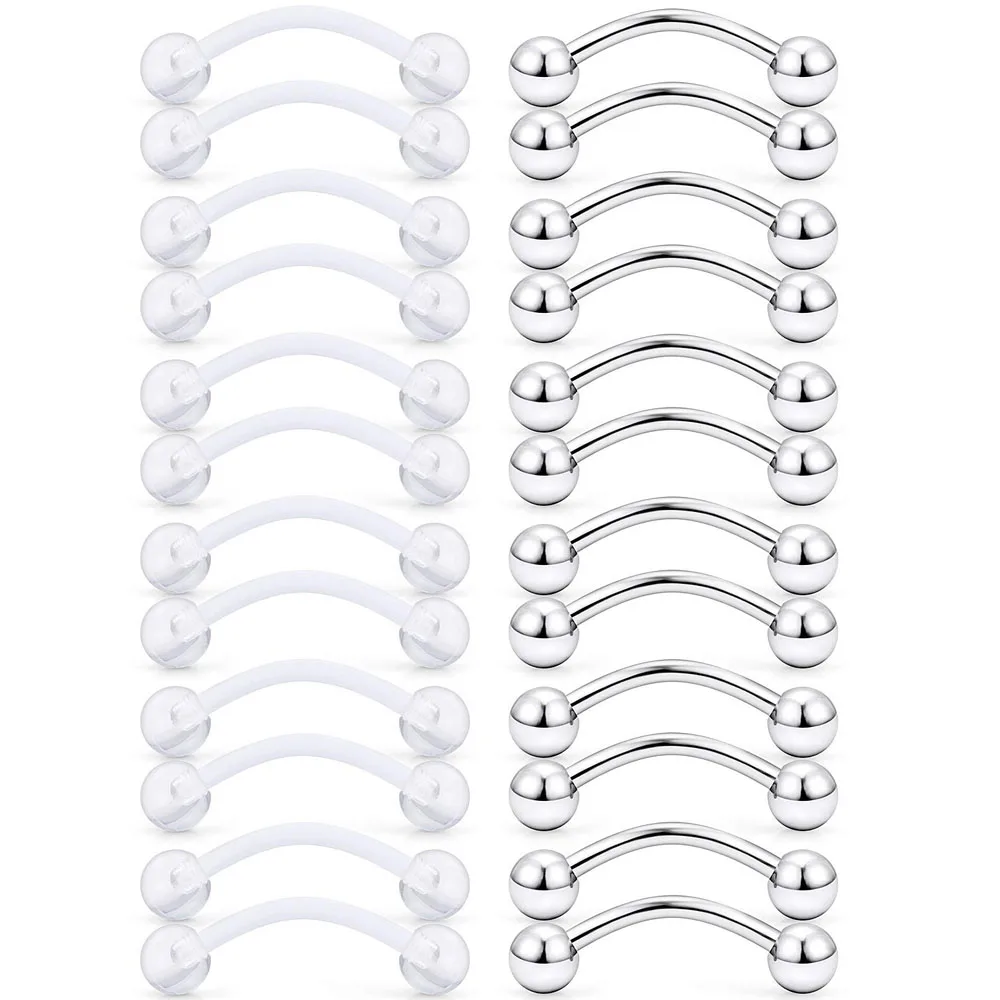 14G klares Acryl Bioflex Edelstahl gebogene Langhantel Nipplerings Schlangenaugen Zungenring Piercing Retainer 2PCS Image