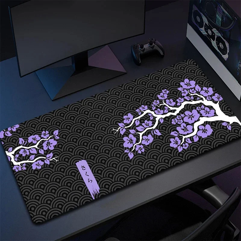Mauspad Sakura Großes Gamer-Mauspad Lila Kirschblüten-Tastaturmatte XXXL Mauspad PC-Zubehör Gummi-Schreibtischunterlage 90x40 Image