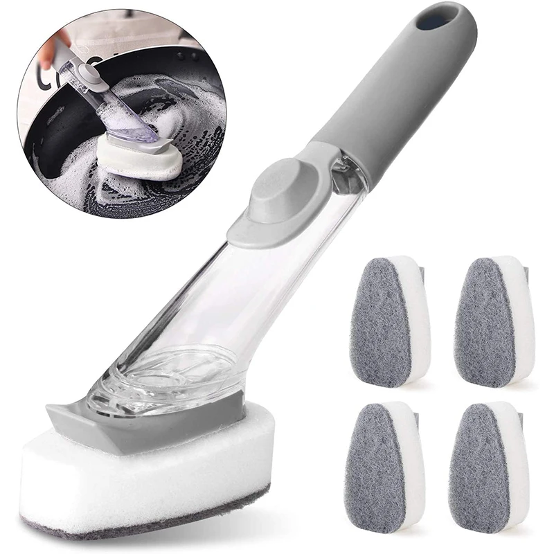 Seifen kontroll geschirr Zauberstab-Bürste 1 Geschirr Zauberstäbe und 3 Nachfüll-Ersatz schwämme Köpfe Küchen reinigungs schwämme Image