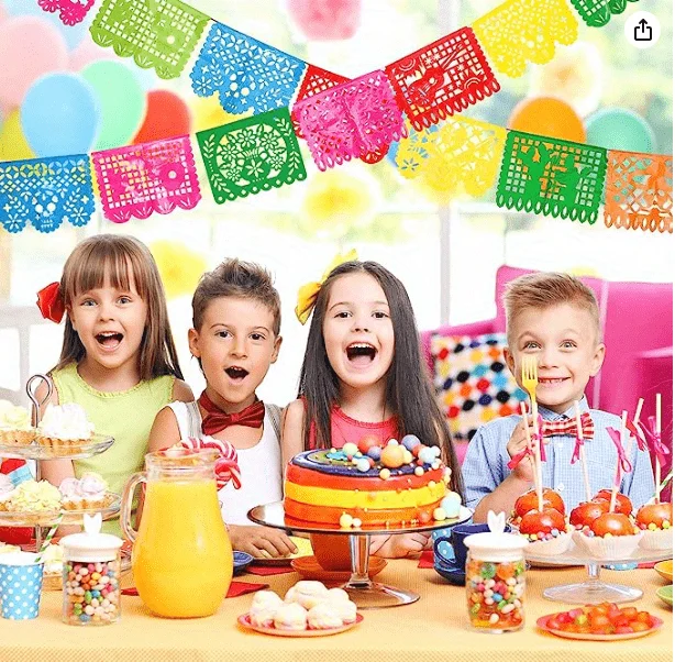 Set, Wimpel Kunststoff mexikanische Party Banner, 15 Fuß Kunststoff Fiesta Banner Cinco de Mayo dia de los Muertos Dekor Tag der Toten Image