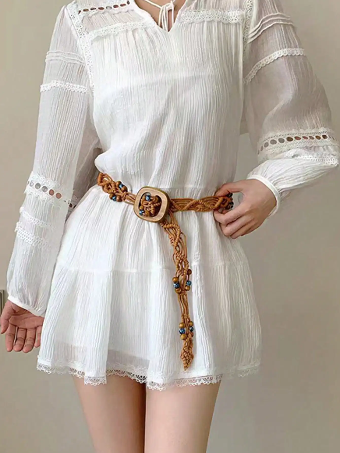 Handgemachter böhmischer Perlenwachs-Hüftgurt mit quadratischer Holz schnalle für Frauen Image