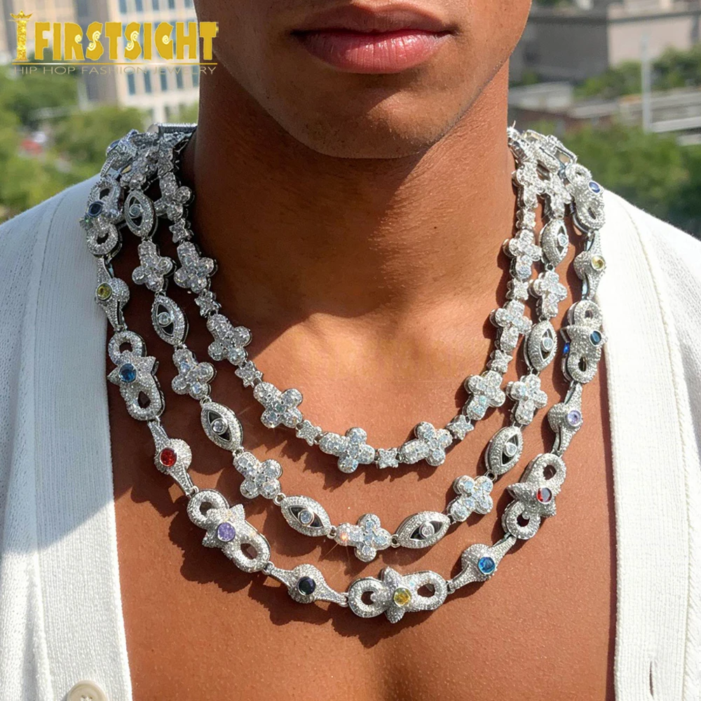 Iced Out Star Eye Anhänger Halskette Krappenfassung 5A Zirkonia Infinity Cuban Link Kette Damen Herren Hip Hop Modeschmuck