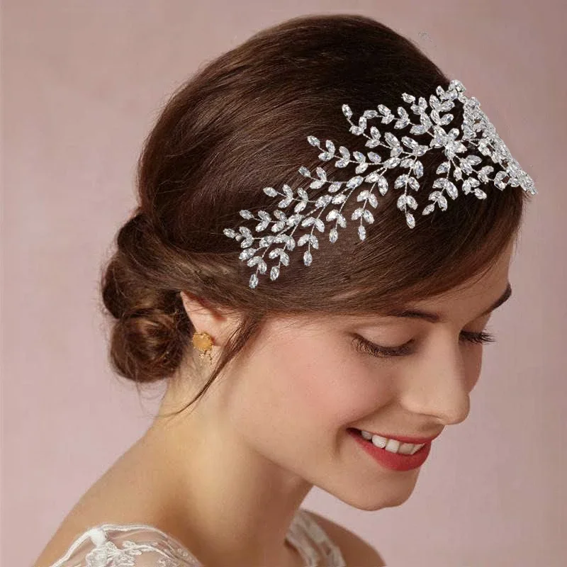 Trend ige Braut Haarschmuck Silber Farbe Hochzeit Zirkon Diademe Frauen Stirnband Hochzeit Haarschmuck Schmuck Kronen Kopf bedeckung Image