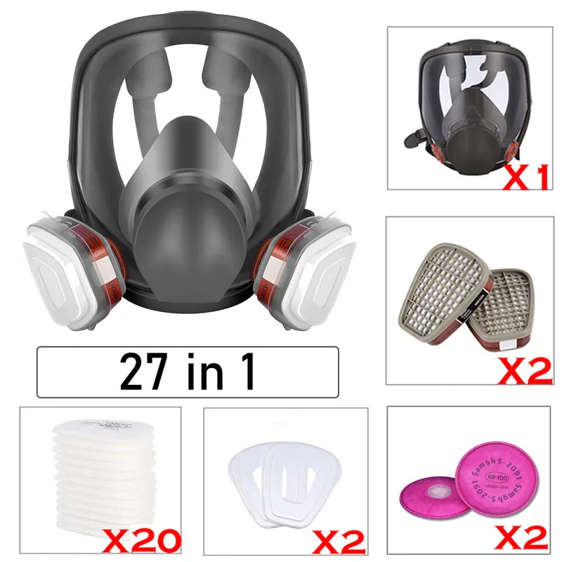 6800 27-in-1 chemische Maske, Gasmaske für die Arbeit, staubdichte Atemschutzmaske, Farbe, Pestizidspray, Silikon, Vollgesichtsfilter für Männer Image