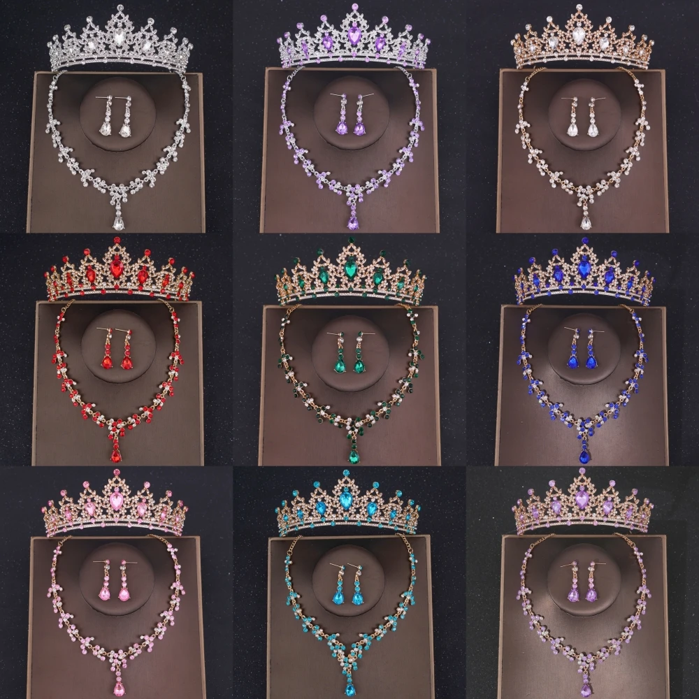 Barocke Kristall Tiaras und Kronen Strass Brautschmuck Set Braut Hochzeit Haarschmuck Schmuck Krone Tiara für Frauen Image