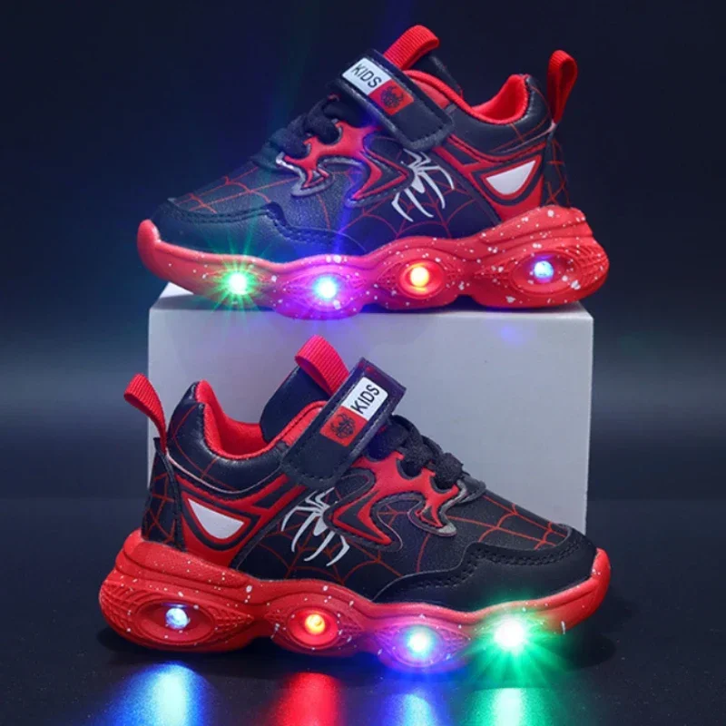 Disney kinder Led Licht Schuhe Mode Aoger Spiderman Jungen Turnschuhe Mädchen Cartoon Casual Schuhe Atmungsaktive Kinder Sport Schuhe