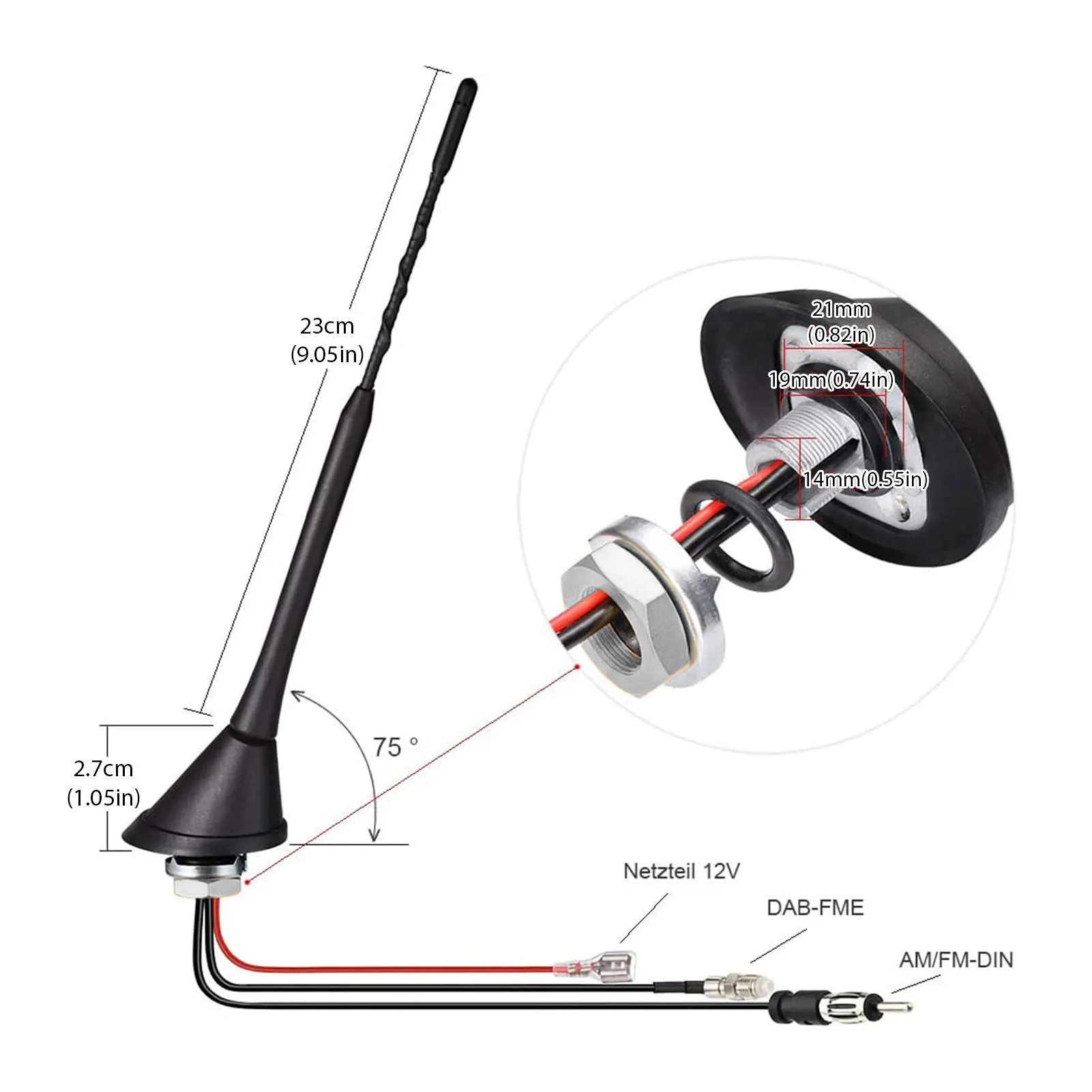 2 In 1 AM/FM DAB 10 DB Auto Decke Antenne Set 1452-1492 MHz Antennen Verstärker 12V 58 Cm GPS Empfänger Antenne Kabel Adapter Image