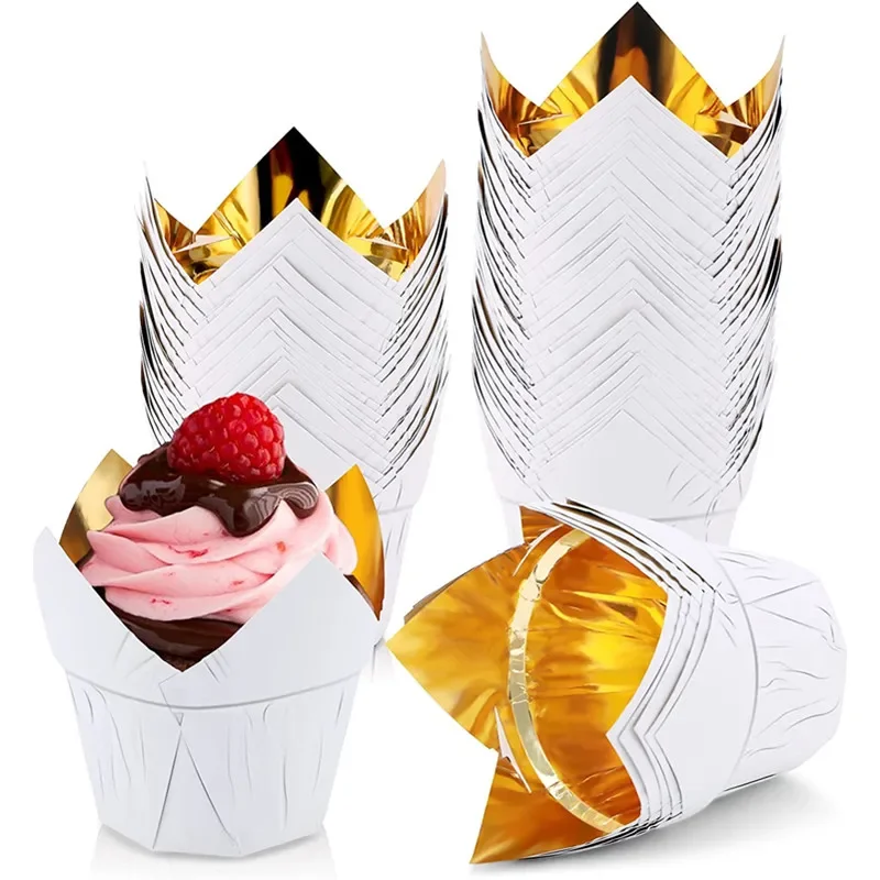50 stücke Cupcake Tassen Form Papier Cupcake Roségold Back becher Hoch temperatur beständige Weihnachten Backen Muffin Kuchen Werkzeuge Image