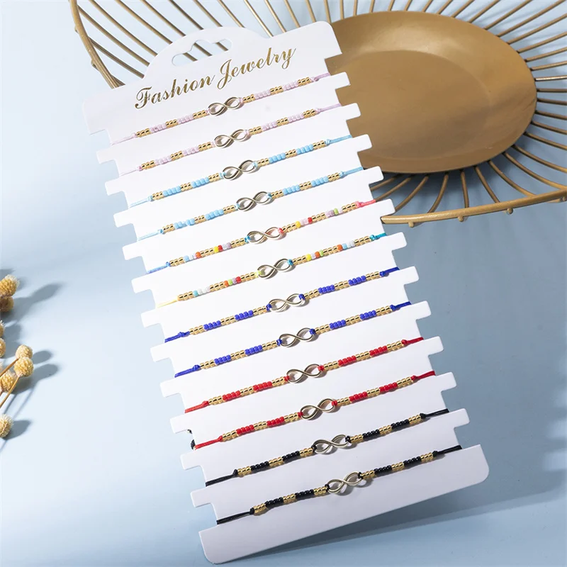 12 teile/satz Bunte Perlen Seil Armband Set Unendliche Symbol Charms Geflochtene Einstellbare Armbänder Für Frauen Männer Fußkettchen Boho Jewelr Image