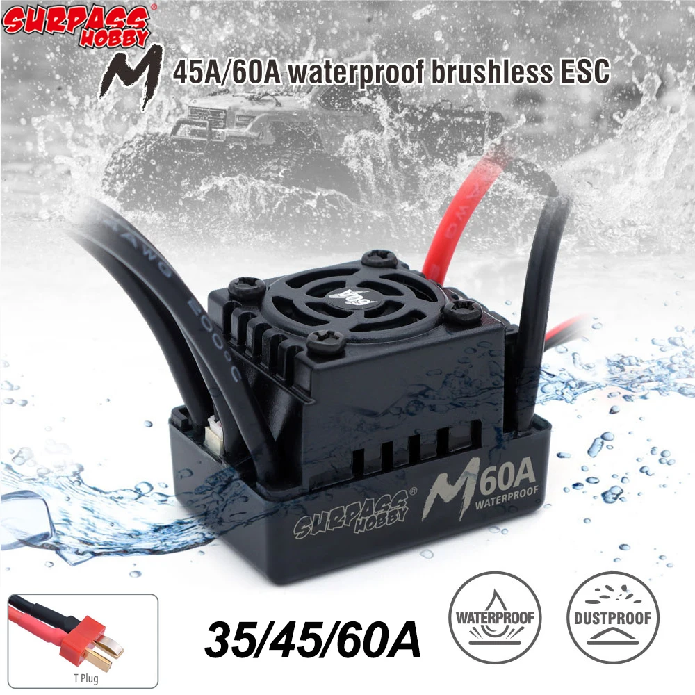 ÜBERTREFFEN HOBBY 60A 45A 35A Wasserdichter ESC-Geschwindigkeitsregler T-Stecker 2-3S für bürstenlosen Motor 1/10 1/12 1/14 1/16 RC-Autozubehör