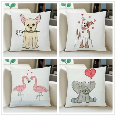 Niedliche Cartoon quadratische Kissen bezug für Kinder Kinderzimmer Mädchen Raum dekor Katze Hund Image