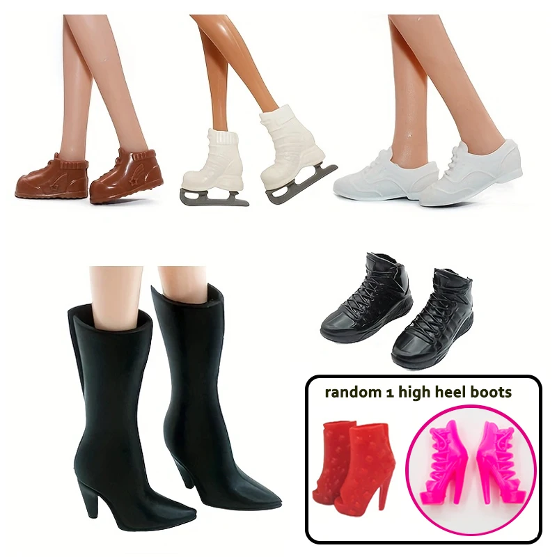 6 Paar Schuhe für Mädchen, Puppenstiefel, Sneaker, Slipper, Leder, Skating, Peep-Toe-Schuhe für 11,5–12 Zoll große Mädchenpuppen, Zubehör