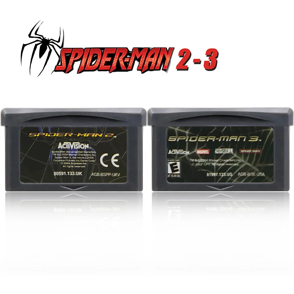 Gba spiel spider man serie 32 bit videospiel kassette konsolen karte spider man 2 spider man 3 für gba/sp/ds