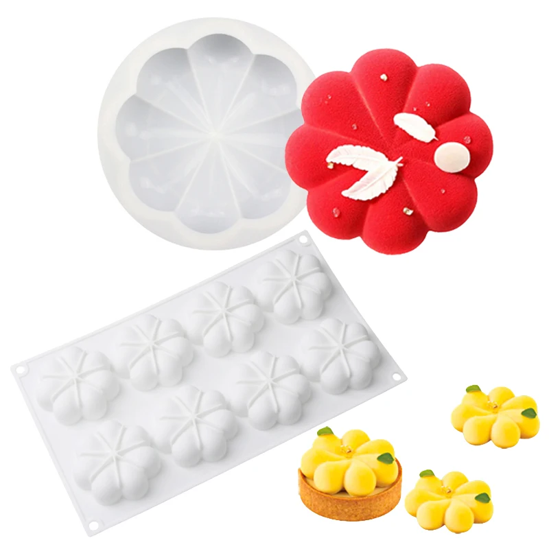 1 oder 8 Zellen Blütenblatt Design Mousse Kuchen Form Lebensmittel Grade Silikon Kuchen Form Party Dessert Werkzeuge Küche Backen Liefert Image