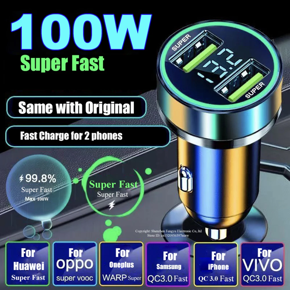 Dual-USB-Auto ladegerät mit LED-Spannungs monitor 100W Super-Schnell lade adapter für iPhone Samsung Huawei Oneplus Vivo Oppo Image