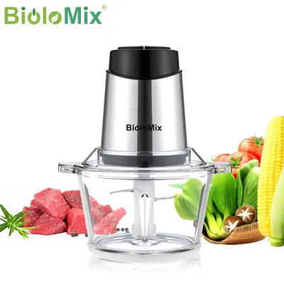 BioloMix 1.8L Glass Bowl Food Processor Chopper Two Speeds Meat Grinder For Baby food Vegetables Onion Garlic