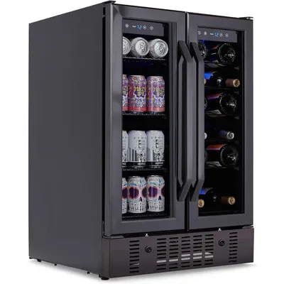 24” Wine and Beverage Refrigerator and Cooler, 18 Bottle and 60 Can Capacity, Built-in Dual Zone