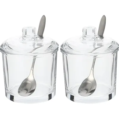 2Pcs Classic Clear Glass Sugar Bowl Set with Lid Serving Salt Pot Pepper Storage Jar Seasoning Pot