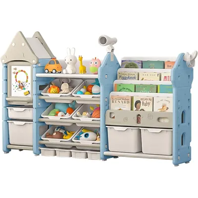 UNICOO - Kids Toy Storage Organizer and Children Bookshelf, with 14 Bins, Pull-Out Drawers