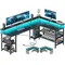 Gaming Desk with Power Outlet and LED Lights, PC Gaming Table with Carbon Fiber Texture,