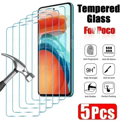 5PCS Protective Glass for Poco X5 X4 X3 F2 Pro Screen Protector for Poco M4 M3 Pro 5G F3 F4 X3 X4 GT