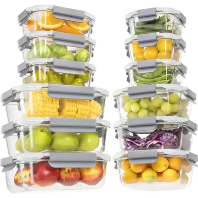 24 Pieces Glass Food Storage Containers with Lids,Glass Meal Prep Containers Set with Locking