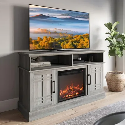 48" TV Stand with 18" Electric Fireplace Heater, Modern TV Stand for TVs up to 50", Entertainment