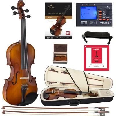 CVN-320L Solidwood Ebony Fitted LEFT-HANDED Violin with D'Addario Prelude Strings, Size 4/4 (Full