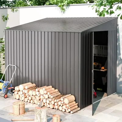 Shed Lean to Storage Shed, Outdoor 6' x 8' Metal Wall Side Bike Shed & Outdoor Storage